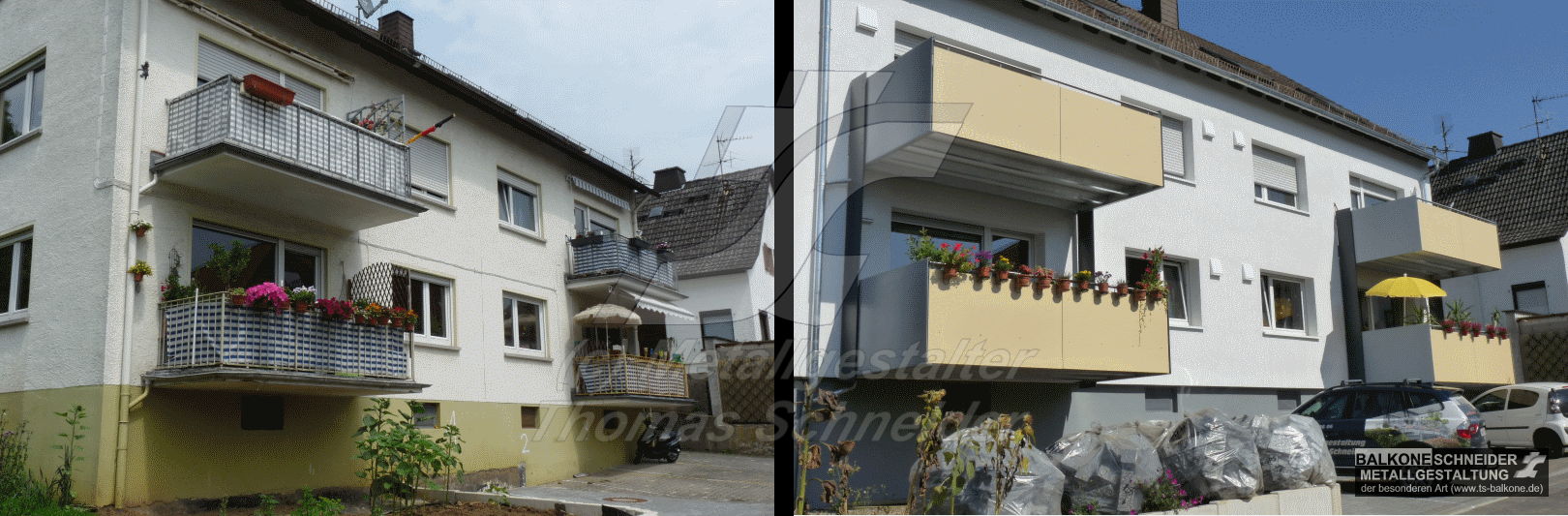 Im Zuge der thermischen Sanierung eines Wohnhauses mit 6 Wohnungen wurden die bestehenden Balkone durch thermisch getrennte Metallbalkone ersetzt. Die neuen Balkone besitzen keine Wärebrücke zur Wohnung und erfüllen damit auch die neuste Wäremeschutzverordnung von 1997.<br />
<strong>Bei diesem Werk wurde unser neues und einmaliges Konzept des freihängenden Stahlbalkons umgesetzt, welches ohne Stützen auskommt.</strong> 